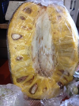 Cut jackfruit at farmers market.