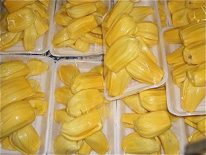 Packed jackfruit (Artocarpus heterophyllus) sold in a market.