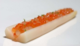 White Asparagus, Smoked Salmon Roe, Maple Tapioca