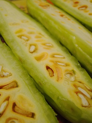 Bitter melon cut in half